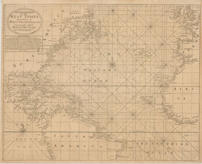 A Generall Chart for the West Indies According to Mr. Edw: Wrights Projection Commonly Called Mercators Chart