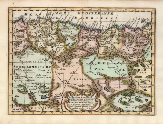 Partie de Barbarie, ou est Le Royaume d'Alger divisee en ses Provinces.  Part du Biledulgerid, ou sont Tergorarin, Zeb, &c.