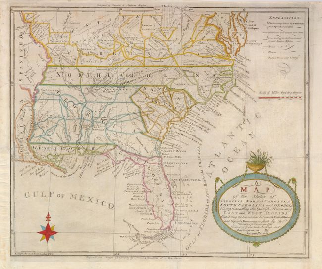 A Map of the States of Virginia North Carolina South Carolina and Georgia Comprehending the Spanish Provinces of East and West Florida Exhibiting the Boundaries between the Unites States and Spanish Dominions as Fixed by the Treaty of Peace in 1783