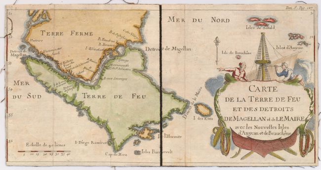 Carte de la Terre de Feu et des Detroits de Magellan et de le Maire avec les Nouvelles Isles d'Anycan et de Beauchene
