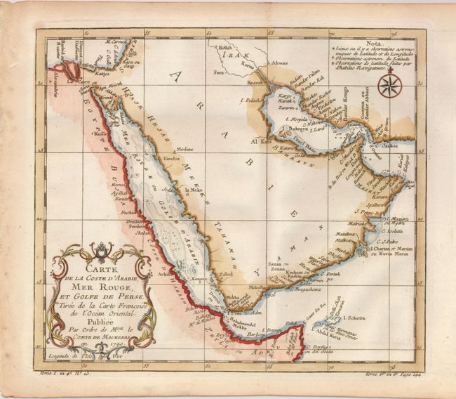 Carte de la Coste d'Arabie, mer Rouge, et Golfe de Perse