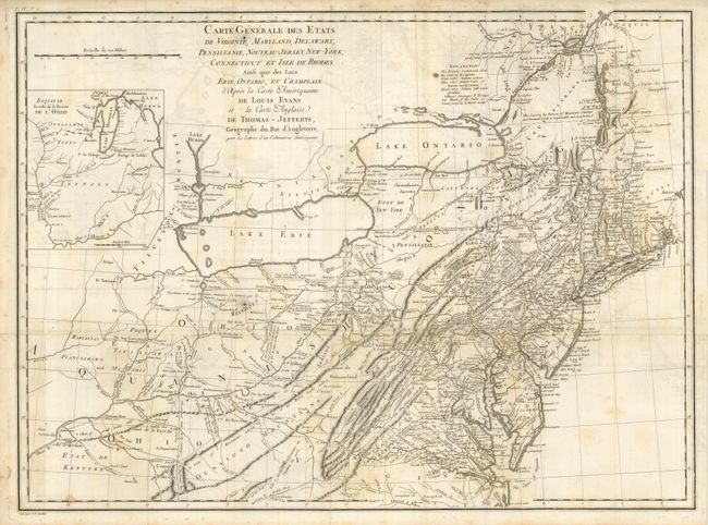 Carte Generale des Etats de Virginie, Maryland, Delaware, Pensilvanie, Nouveau-Jersey, New-York, Connecticut et Isle de Rhodes Ainsi que des Lacs Erie, Ontario, et Champlain