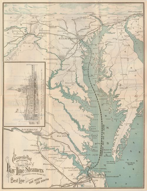Chesapeake Bay and Vicinity, Showing Route of Bay Line Steamers (Baltimore Steam Packet Co.) Best Line between the North and the South