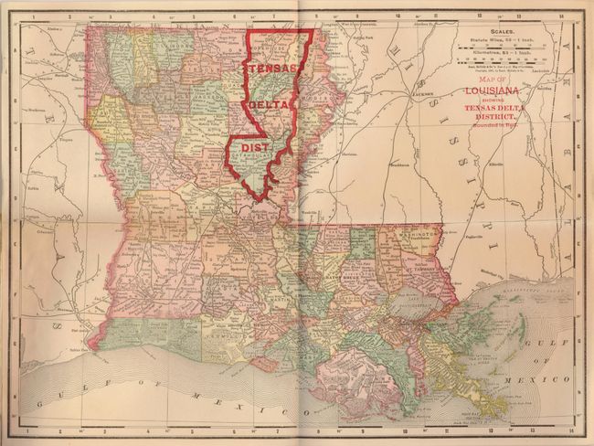 Map of Louisiana Showing Tensas Delta District Bounded in Red