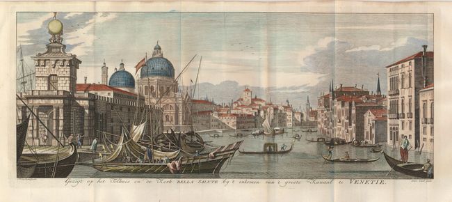 Gezigt op het Tolhuis en de Kerk della Satute by 't inkomen van 't Groote Kanaal te Venetie