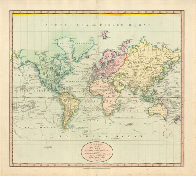 A New Chart of the World, on Mercator's Projection:  Exhibiting the Tracks & Discoveries of the Most Eminent Navigators, to the Present Period
