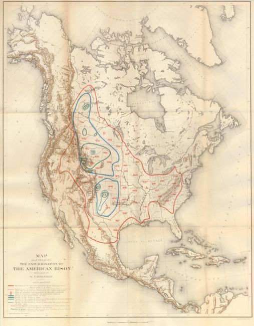 Map Illustrating the Extermination of the American Bison Prepared by W.T. Hornaday