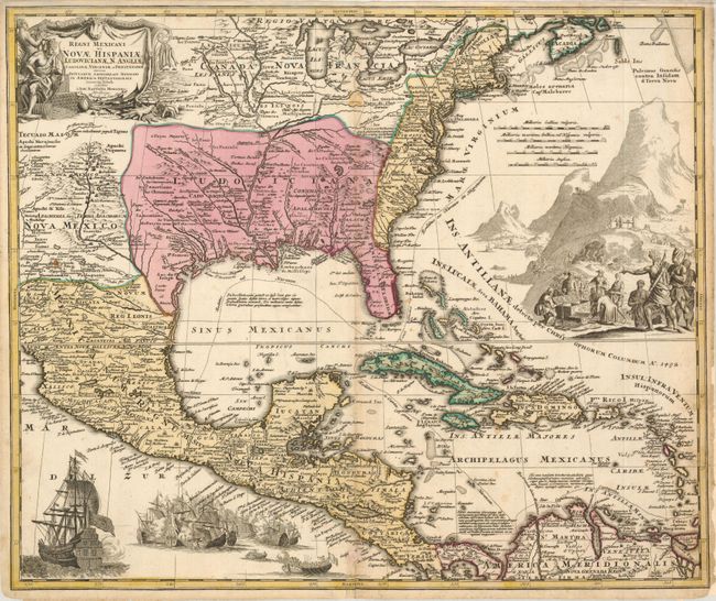 Regni Mexicani seu Novae Hispaniae, Ludovicianae, N. Angliae, Carolinae, Virginiae, et Pensylvaniae nec non Insularum Archipelagi Mexicani in America Septentrionali Accurata Tabula