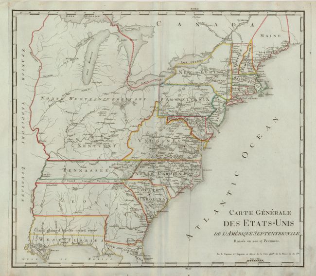 Carte Generale des Etats-Unis de l'Amerique Septentrionale Divisee en ses 17 Provinces