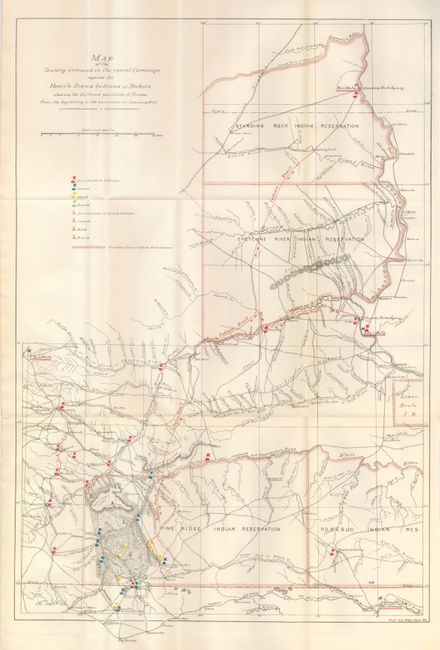 Map of the Country Embraced in the Recent Campaign against the Hostile Sioux Indians of Dakota Showing the Different Positions of Troops from the Beginning to the Surrender in January, 1891
