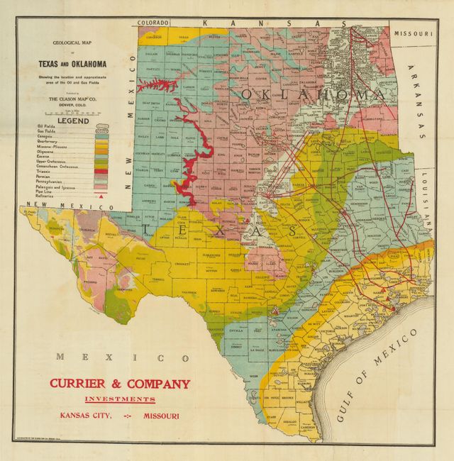 Geological Map of Texas and Oklahoma Showing the Location and Approximate Area of the Oil and Gas Fields