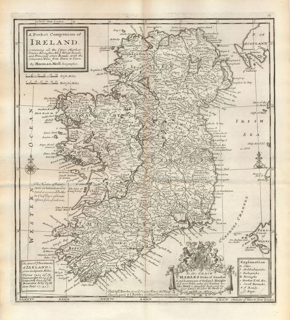 A Pocket Companion of Ireland Containing all the Cities, Market - Towns, Boroughs,  All ye Great Raods, and Principal Cross Raods, with the Computed Miles from Town to Town