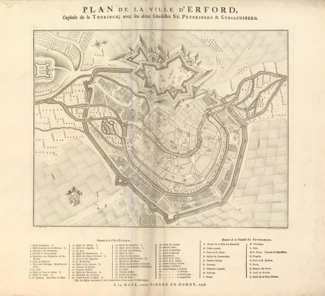 Plan de la Ville d'Erford, Capitale de la Thuringe: avec ses deux Citadelles St. Petersberg & Cyriacusberg