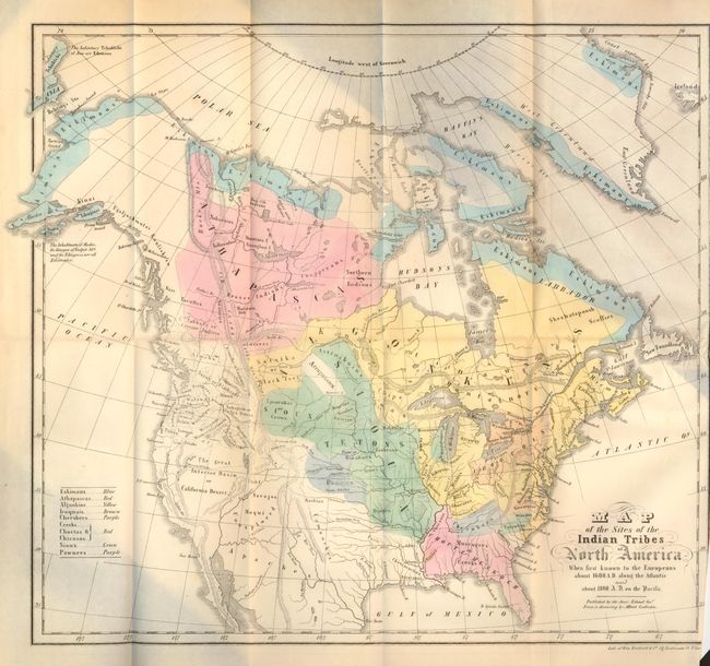 Map of the Sites of the Indian Tribes of North America When First Known to the Europeans about 1600 A.D. along the Atlantic and about 1800 A.D. on the Pacific.