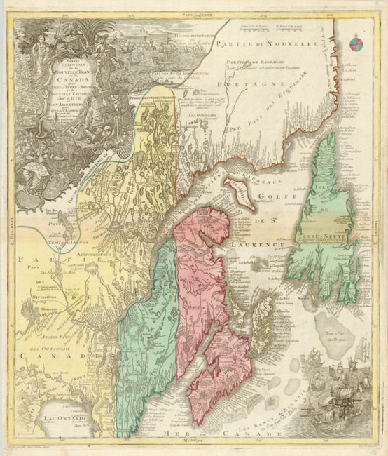 Partie Orientale de la Nouvelle France ou du Canada avec l' Isle de Terre-Neuve et de Nouvelle Ecosse Acadie et Nouv. Angleterre