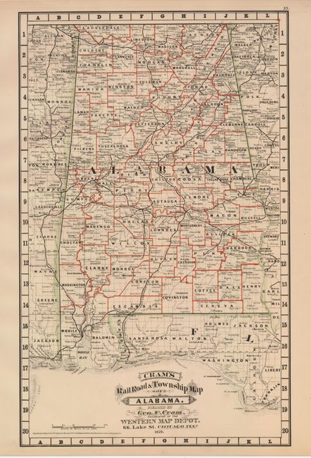 Cram's Railroad & Township Map of Alabama