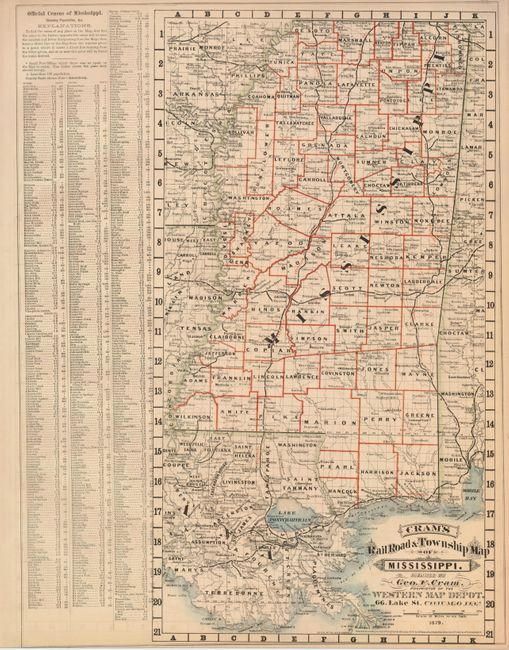 Cram's Railroad & Township Map of Mississippi