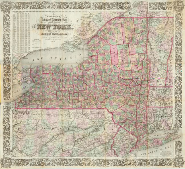 Colton's Railroad and Township Map of the State of New York with Parts of Adjoining States & Canada  1869