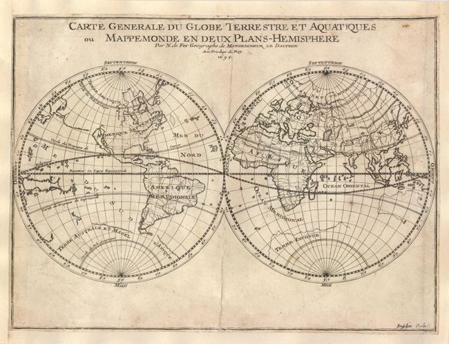 Carte Generale du Globe Terrestre et Aquatiques ou Mappemonde en Deux Plans-Hemisphere