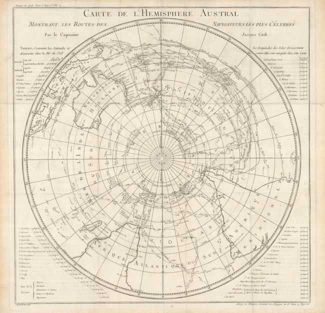 Carte de l' Hemisphere Austral Montrant les Routes des Navigateurs les plus Celebres par le Capitaine Jacques Cook