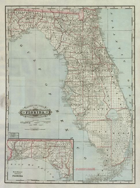 Rail Road and County Map of Florida