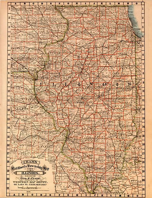 Cram's Railroad & Township Map of Illinois