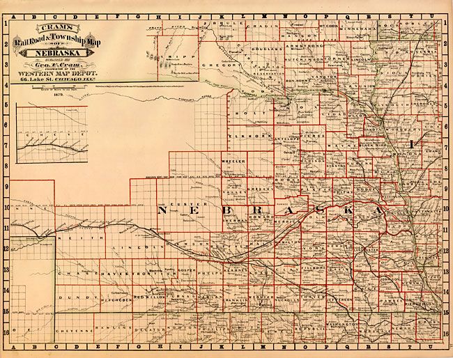 Cram's Railroad & Township Map of Nebraska