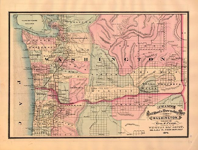 Cram's Railroad & Township Map of Washington