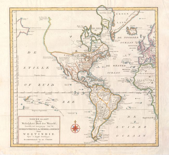 Nieuwe Kaart van het Westelykste Deel der Weereld, dienende tot aanwyzing van de Scheepstogten der Nederlanderen Naar Westindie