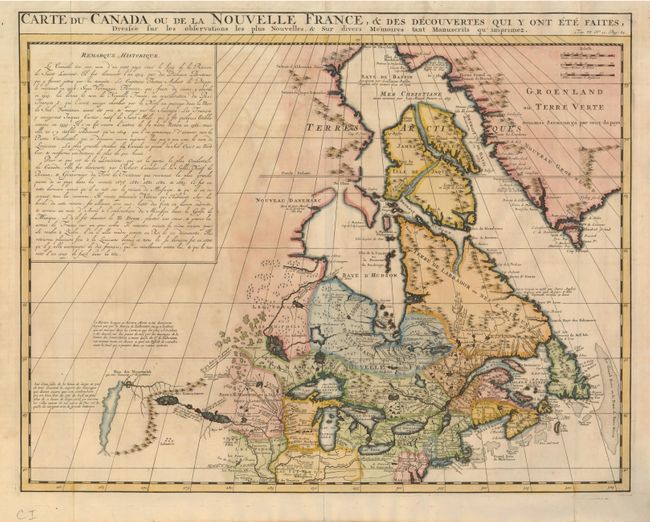 Carte du Canada ou de la Nouvelle France, & des Decouvertes qui y ont ete Faites, Dressee sur les observations les plus Nouvelles, & sur divers Memoires tant Manuscrits qu' imprimez