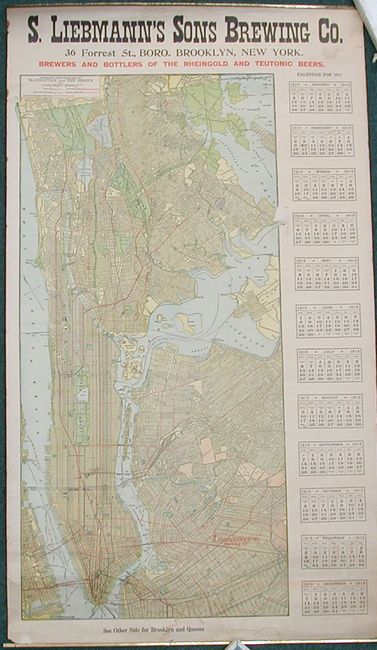 Hammond's New Guide Map of Manhattan and the Bronx [on verso] Complete Map of Brooklyn [and] Queens Borough