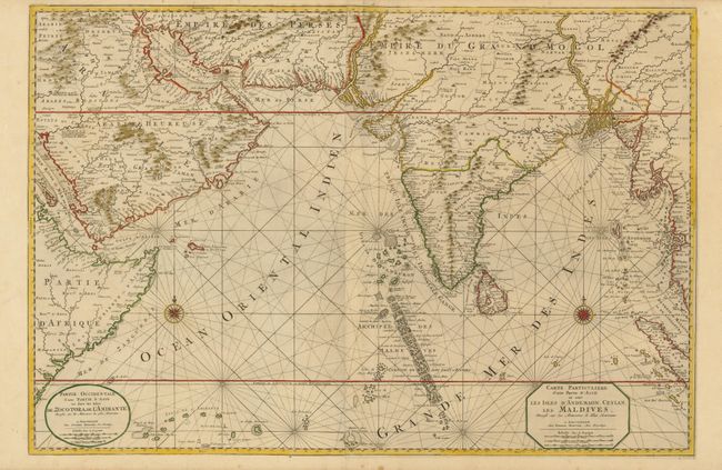 Carte Particuliere d'une Partie d'Asie ou sont les Isles d'Andemaon, Ceylan, les Maldives / Partie Occidentale d'une Partie d'Asie ou sont les Isles de Zocotora, de l'Amirante