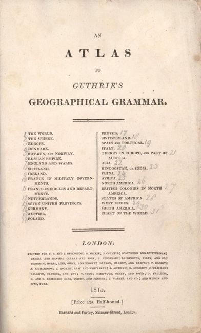 An Atlas to Guthrie's Geographical Grammer