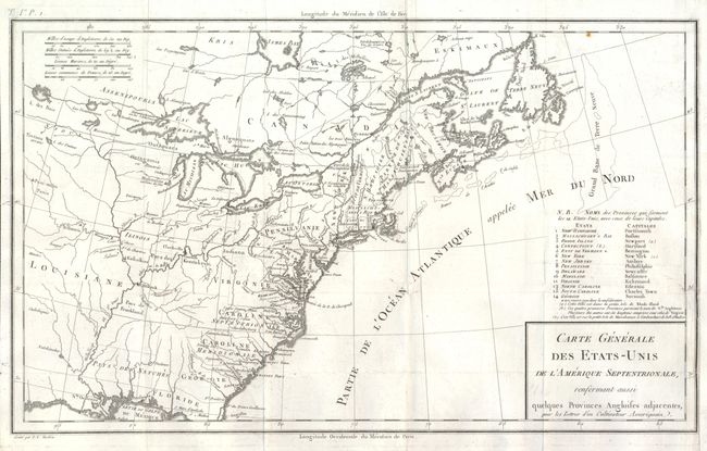 Carte Generale des Etats-Unis de l'Amerique Septentrionale, Renfermant Aussi quelques Provinces Angloises adjacentes