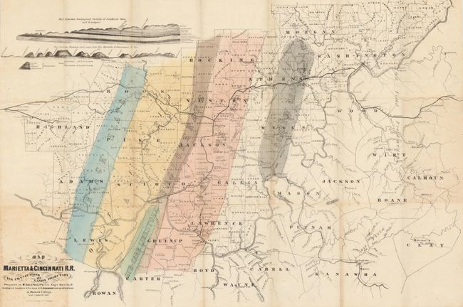 Map of the Marietta & Cincinnati R.R. Its Connections and Lands TributaryGeological Locations & Sections by E.B. Andrews
