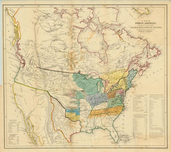 A Map of North America Denoting the Boundaries of the Yearly Meetings of Friends and the Locations of the Various Indian Tribes