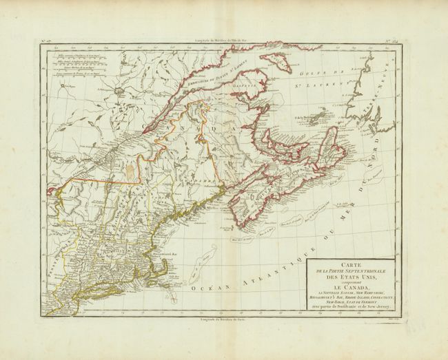 Carte de la Partie Septentrionale des Etats Unis, comprenant le Canada, La Nouvelle Ecosse, New Hampshire, Massachuset's Bay, Rhode-Island, Connecticut, New-Yorck, Etat de Vermont avec partie de Pensilvanie et de New-Jersey