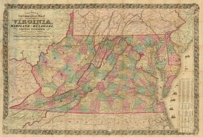 Colton's New Topographical Map of the States of Virginia, Maryland and Delaware Showing also Eastern Tennessee & Parts of other Adjoining States, All of the Fortifications, Military Stations, Railroads, Common Road 