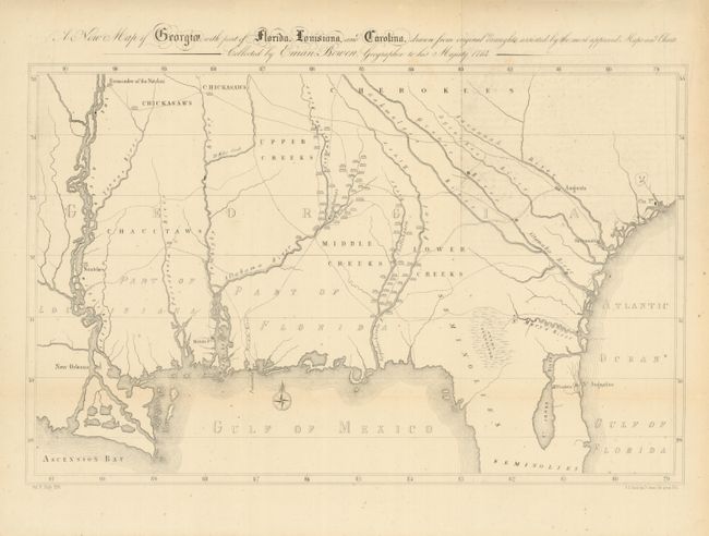 A New Map of Georgia, with part of Florida, Louisiana, and Carolina  Collected by Eman: Bowen  1764