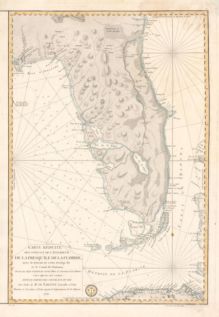 Carte Reduite des Cotes et de l'Interieur de la Presqu'ile de la Floride, avec le Detroit de Cette Presqu'ile et le Canal de Bahama