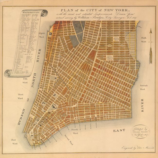 Plan of the City of New York, with the recent and intended Improvements. Drawn from actual Survey by William Bridges, City Surveyor