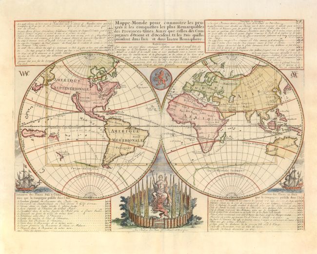 Mappe-Monde pour Connoitre les Progres & les Conquestes les Plus Remarquables des Provinces-Unies, ainsy que celles des Compagnies d'Orient et d'Occident, et les Pais quelles Possedent dans l'un et dans l'autre Hemisphere