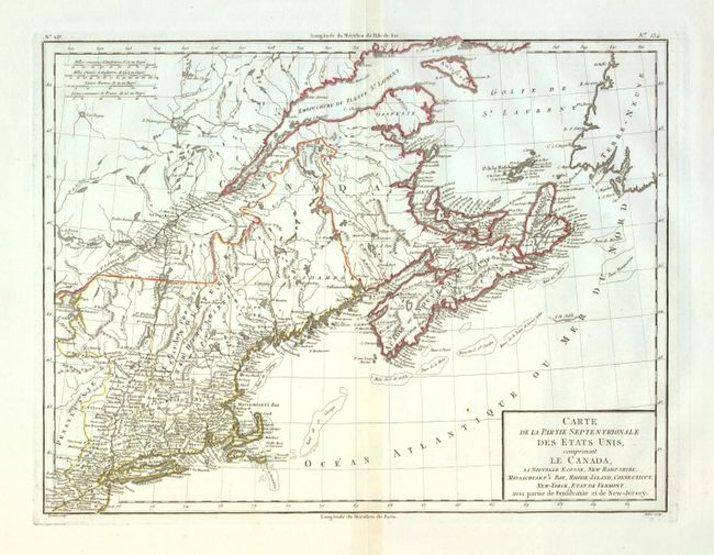 Carte de la Partie Septentrionale des Etats Unis, comprenant le Canada, La Nouvelle Ecosse, New Hampshire, Massachuset's Bay, Rhode-Island, Connecticut, New-Yorck, Etat de Vermont avec partie de Pensilvanie et de New-Jersey