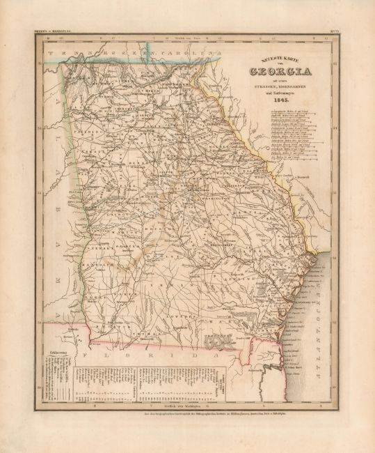 Neueste Karte von Georgia mit seinen Strassen, Eisenbahnen und Entfernungen