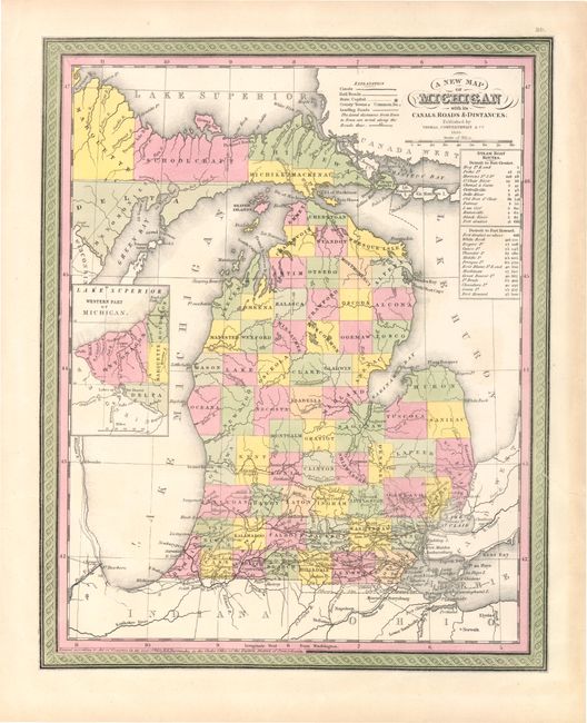 A New Map of Michigan with its Canals, Roads & Distances