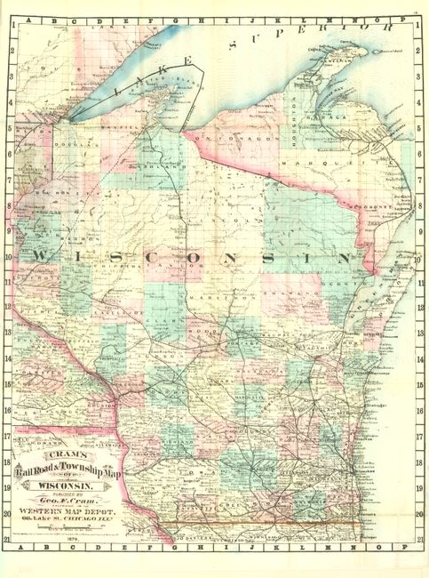 Cram's Railroad & Township Map of Wisconsin