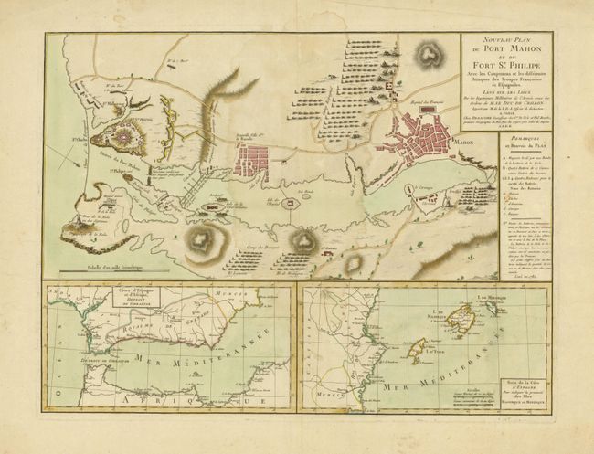Nouveau Plan du Port Mahon et du Fort St. Philippe avec les Campemens et les Differentes Attaques des Troupes Francoises et Espagnoles
