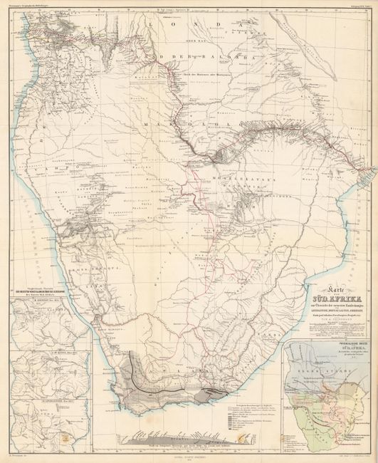 Karte von Sud Afrika zur Ubersicht der neuesten Entdeckungen von Livingstone, Moffat, Galton, Anderson