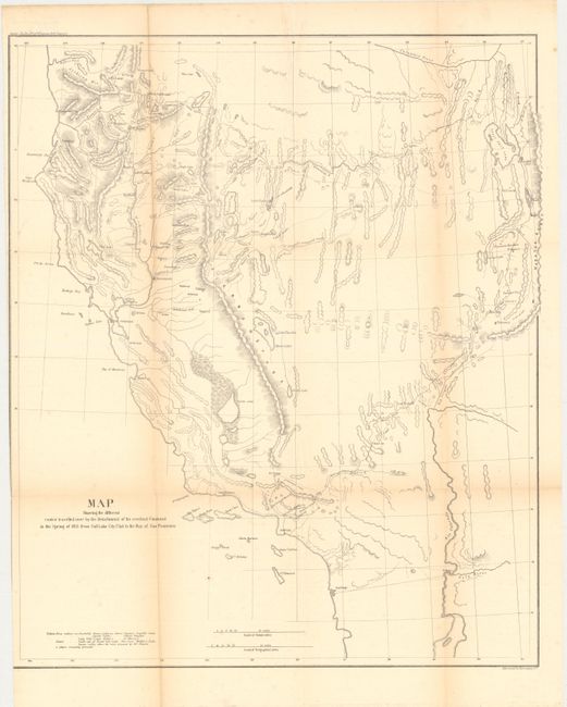 Map Showing the Different Routes Travelled over by the Detachments of the Overland Command in the Spring of 1855 from Salt Lake City, Utah to the Bay of San Francisco