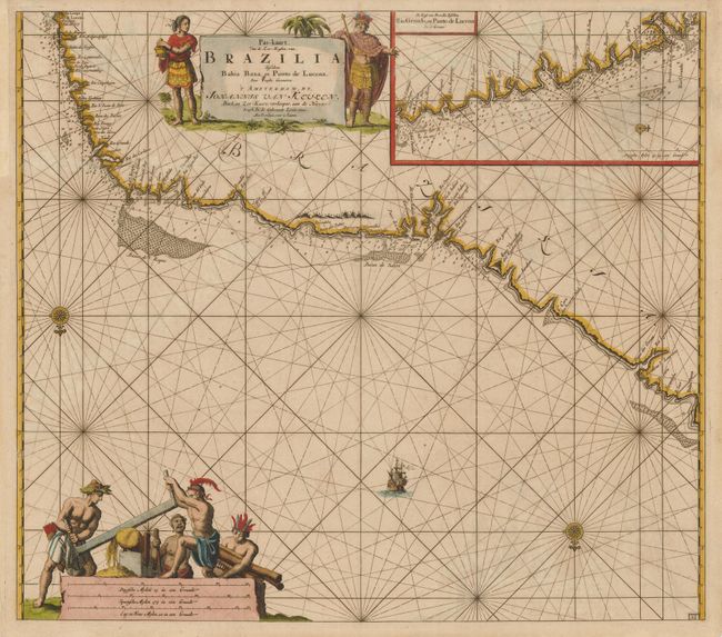 Pas-kaart, van de Zee-Kusten, van, Brazilia, Tusschen Bahia Baxa, en Punto Lucena